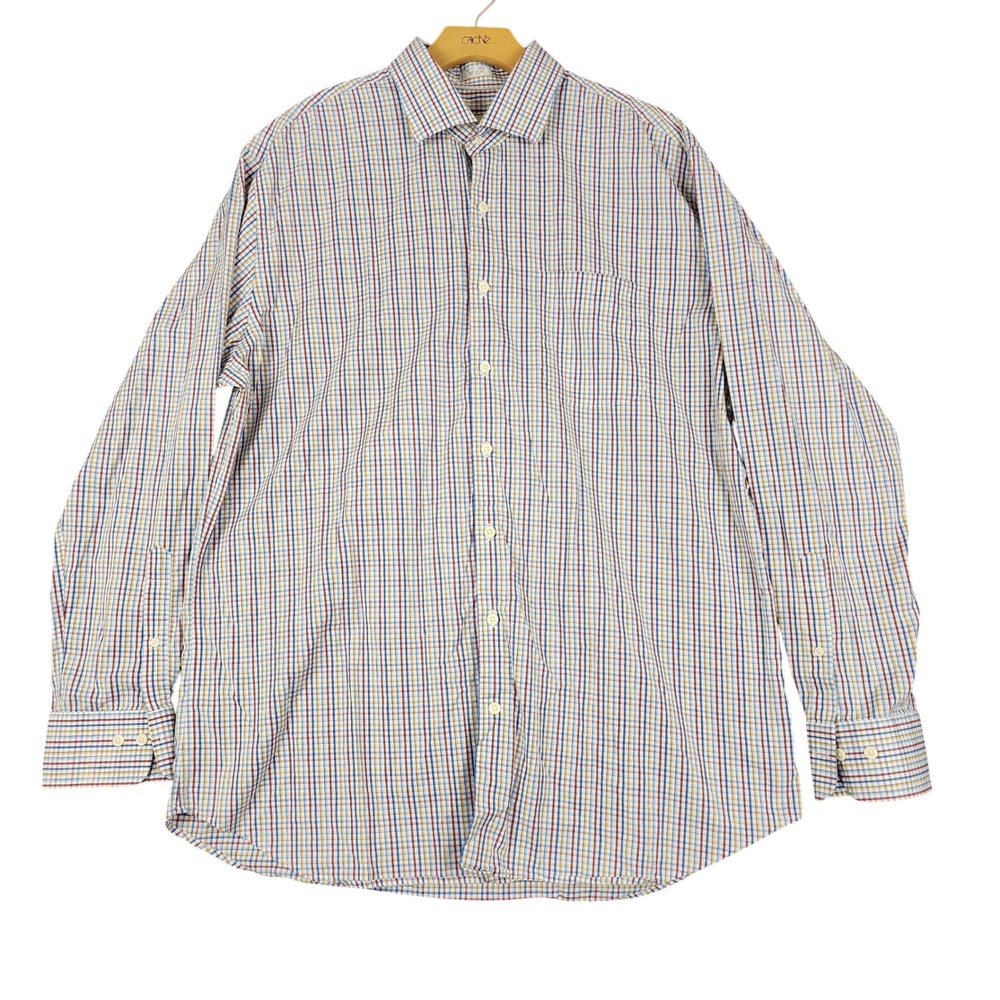 Peter Millar Crown Finish Mens XL Plaid Button Down Shirt Blue Red Yellow Cotton
